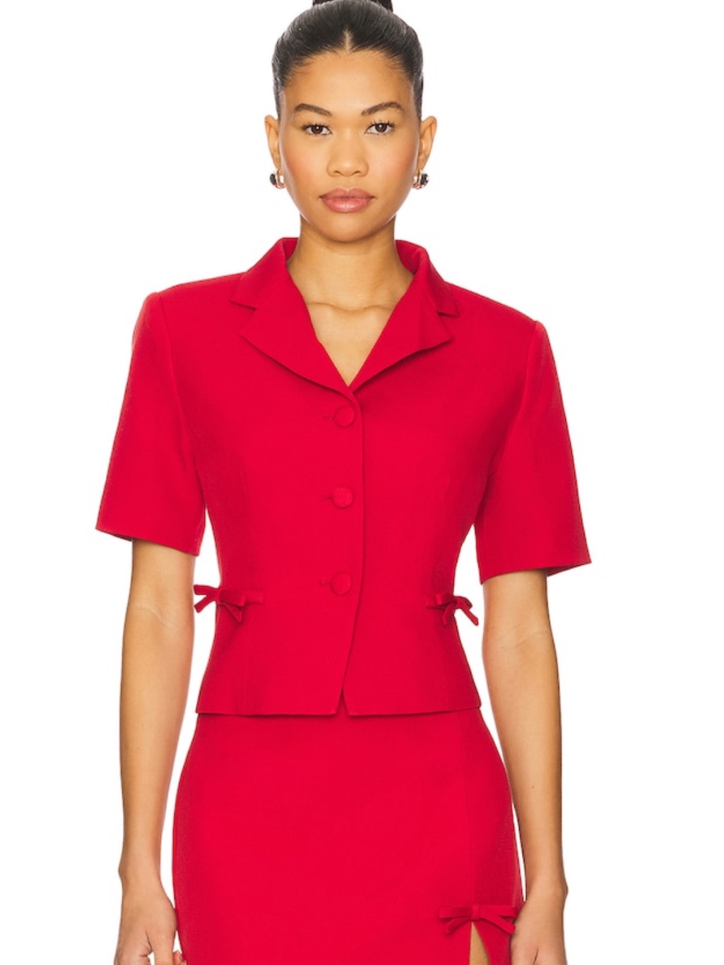 Astr Sophie Blazer Top - Women's Short Sleeve Red Tailored Jacket